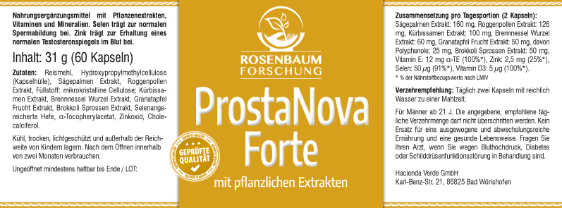 ProstaNova Forte ProstaNova Forte, Etikett
